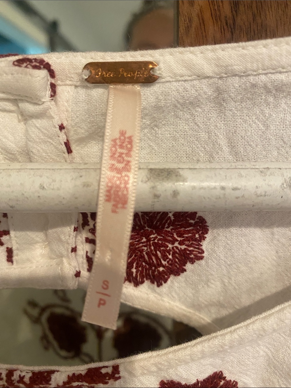 Free People Cream Maxi Dress with Burgundy Floral Embroidery - Picture 2 of 6
